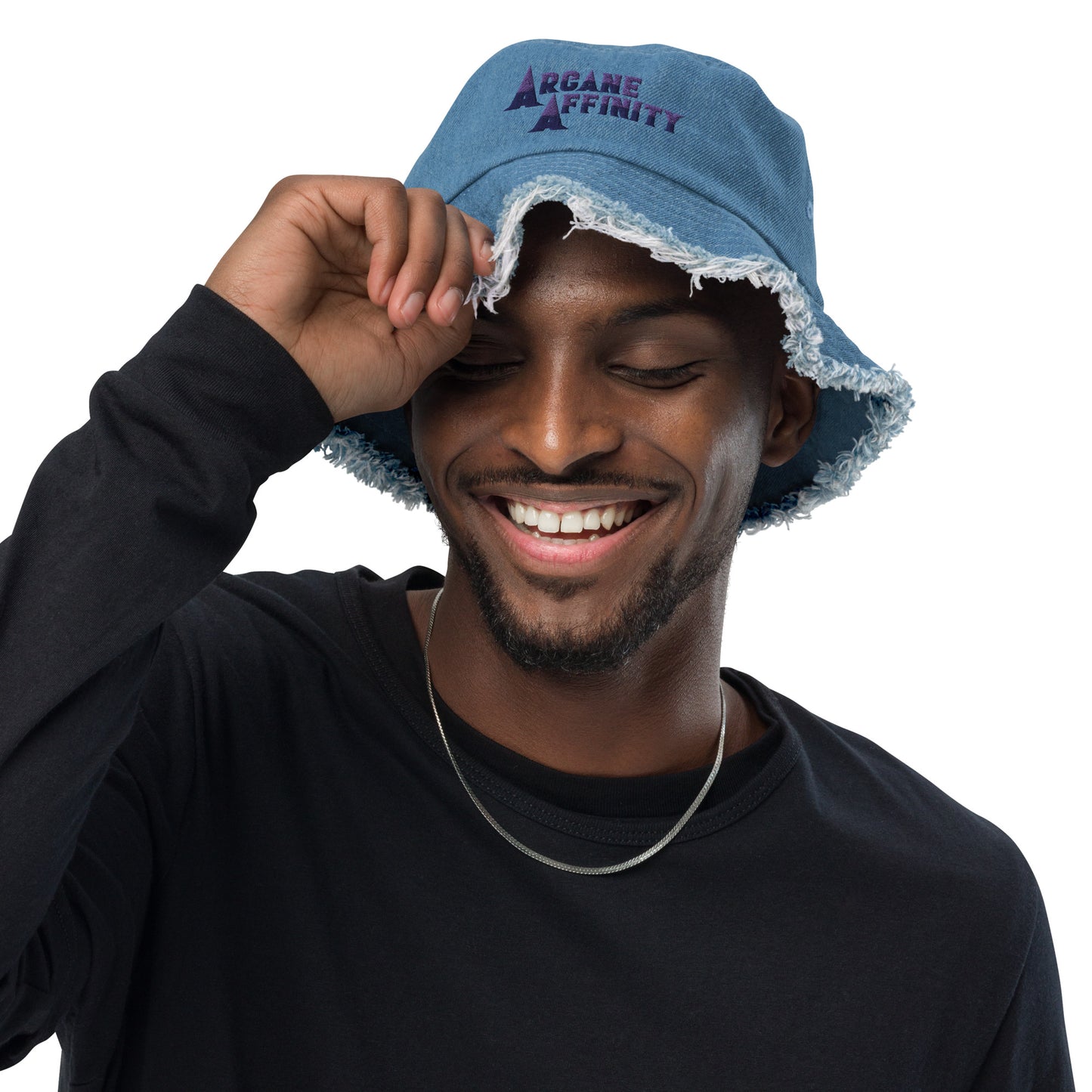 Arcade Affinity Text Distressed denim bucket hat