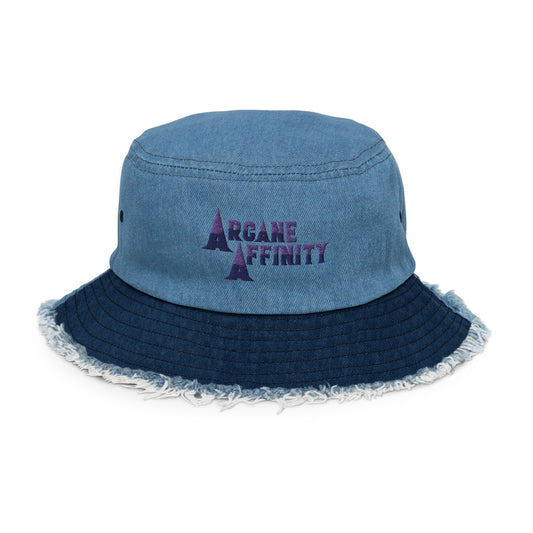 Arcade Affinity Text Distressed denim bucket hat