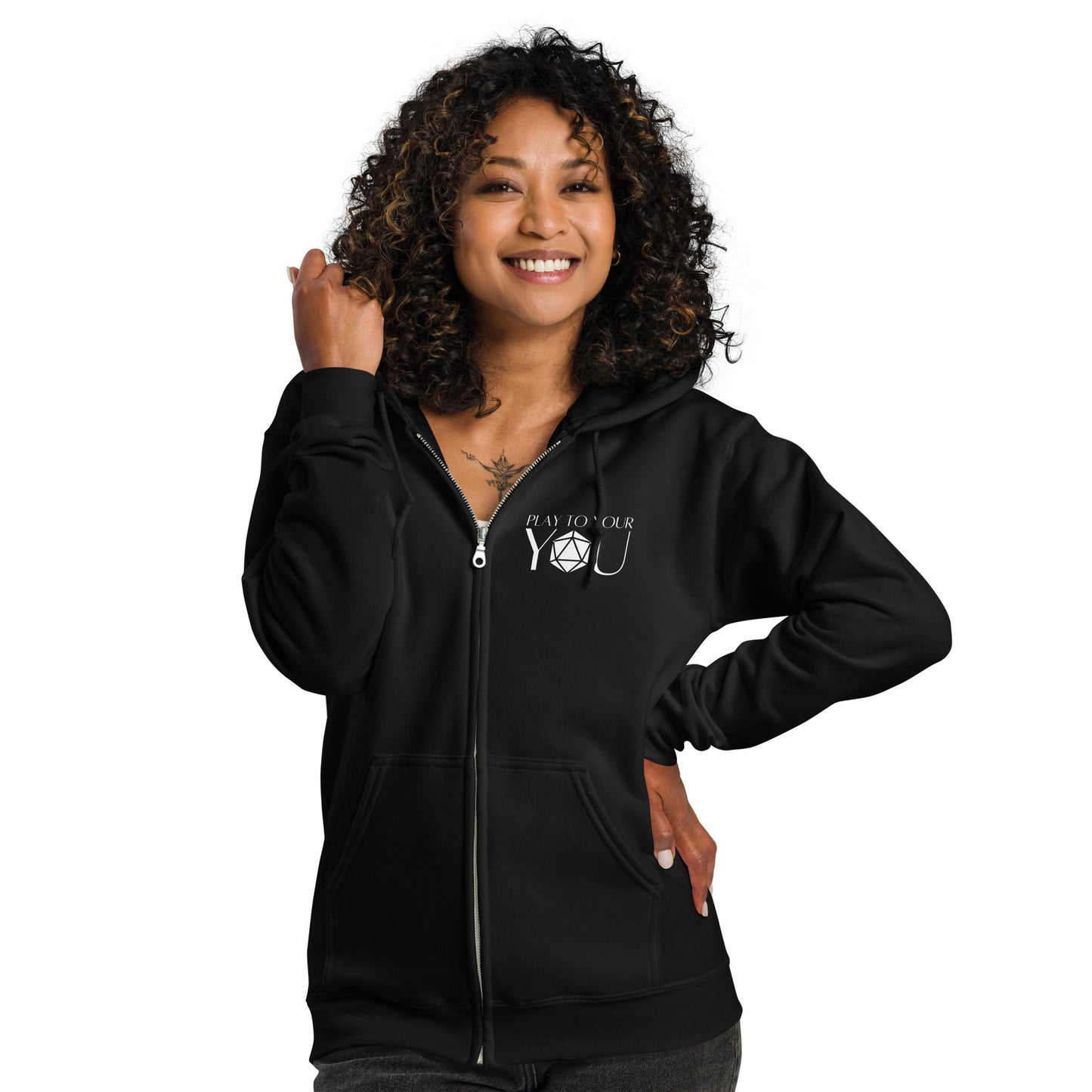 Play to Your You Unisex heavy blend zip hoodie - Roll for Focus