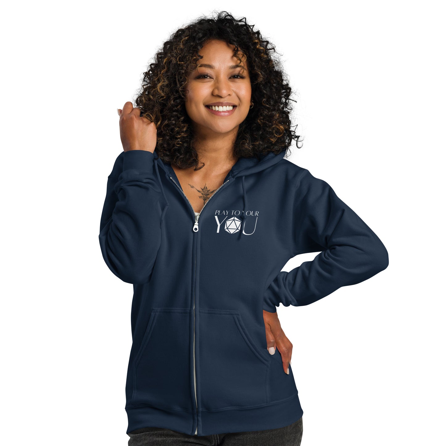 Play to Your You Unisex heavy blend zip hoodie - Roll for Focus